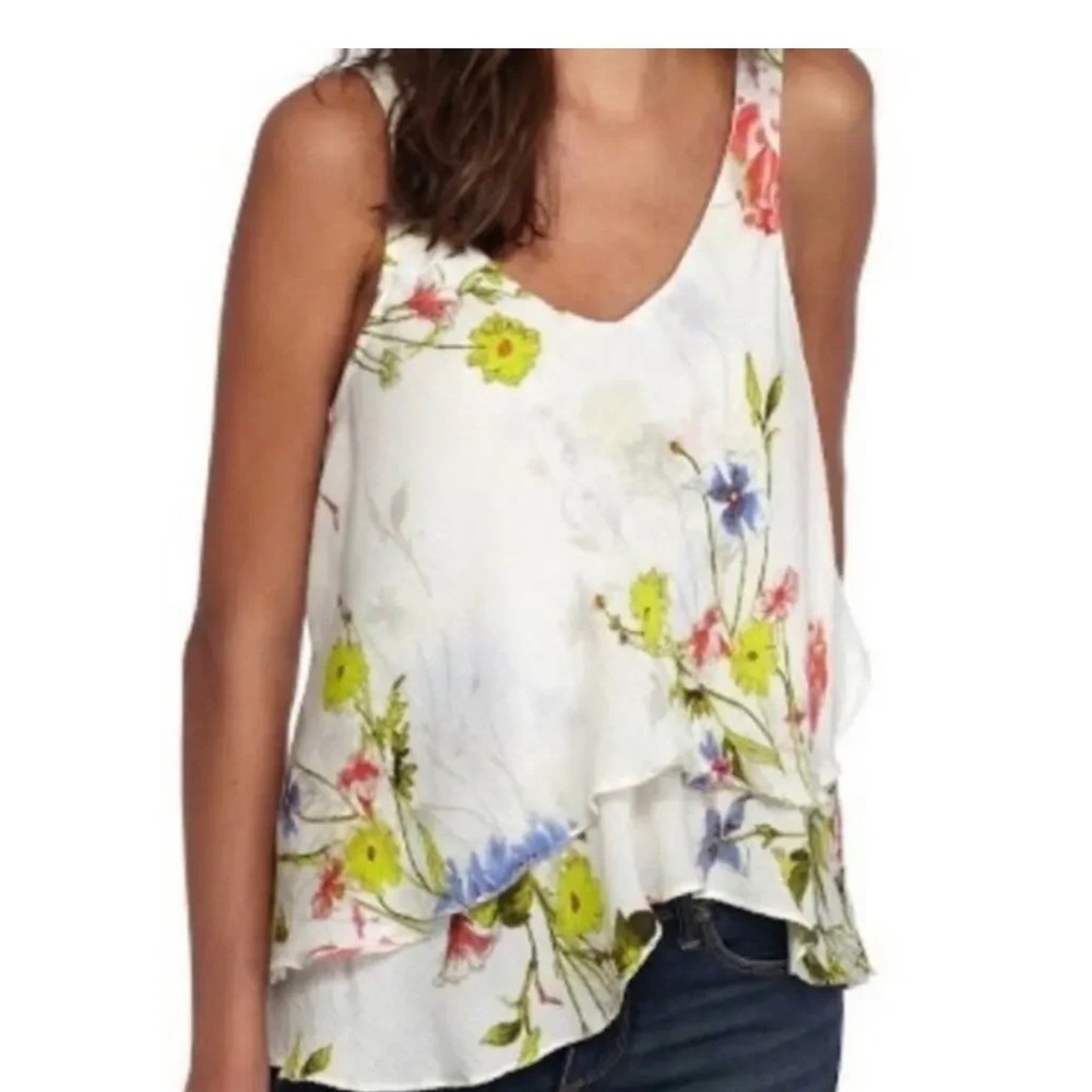 Intimately Free People Ivory Comb Wildflower Floral Ruffle Tank Top White XS GUC